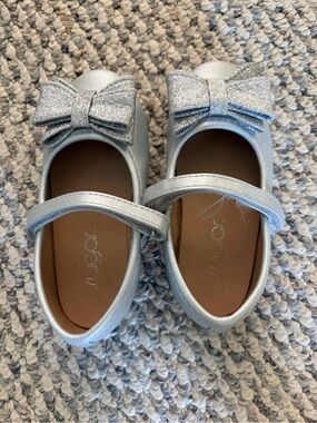 Sugar Silver Glitter Bow Mary Janes for Girls